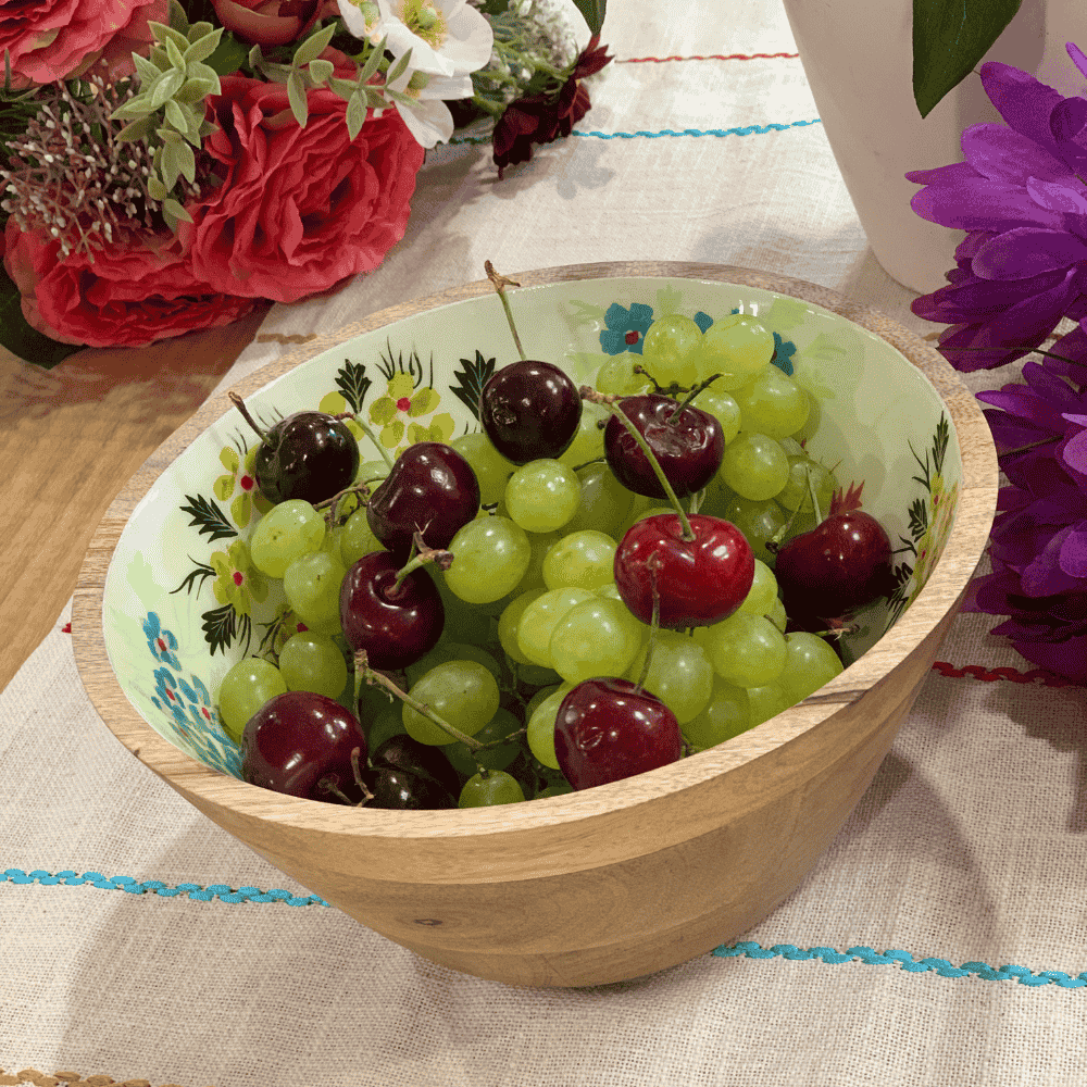 Botanical wood bowl lifestyle shot