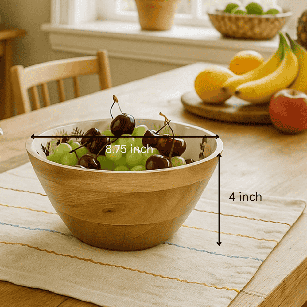 Botanical wood bowl with snacks