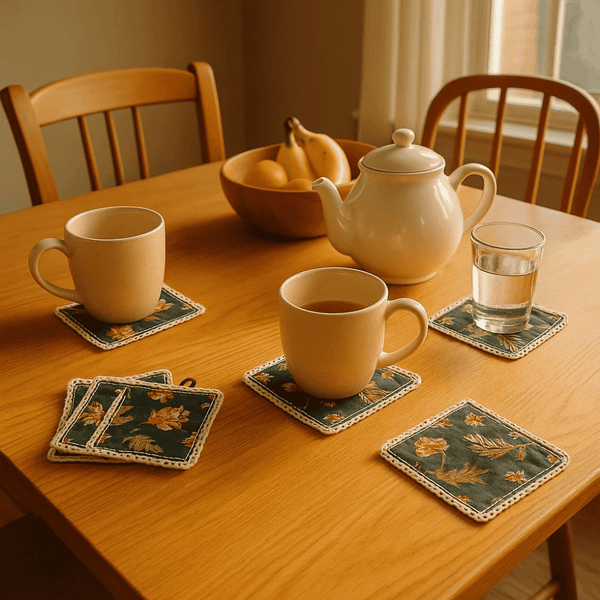 Cotton Coasters | Block Printed Midnight Floral Lace Set of 6