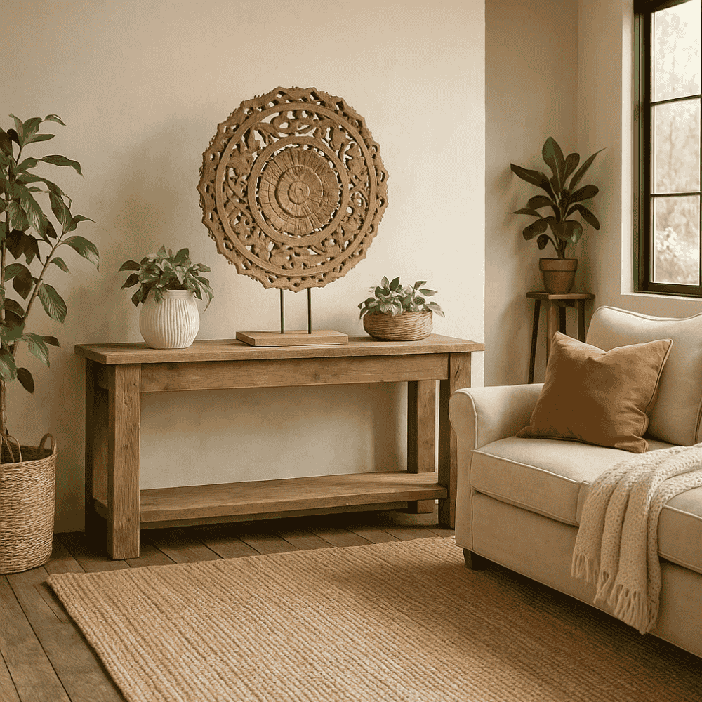 Burnt wood decor front view