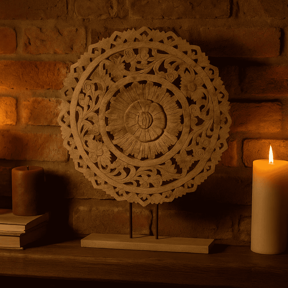 Burnt wood decor at an angle