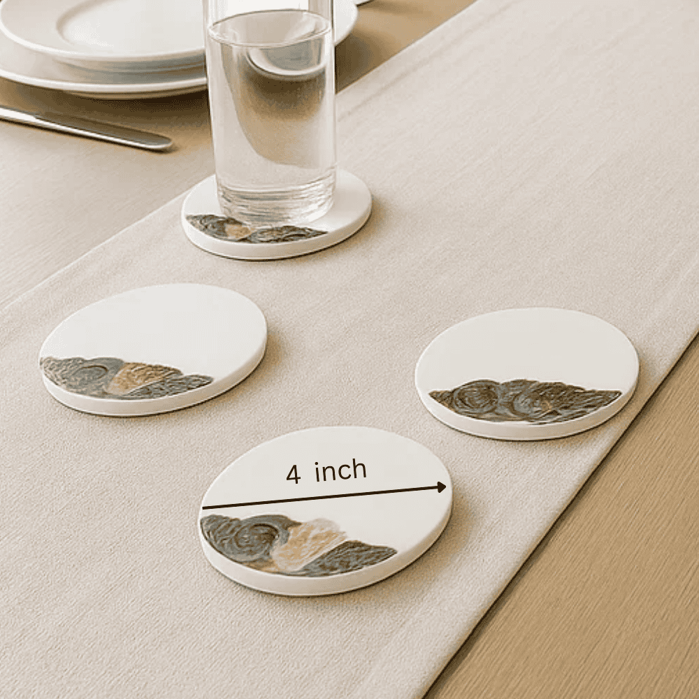 Abalone shell coasters styled with a drink