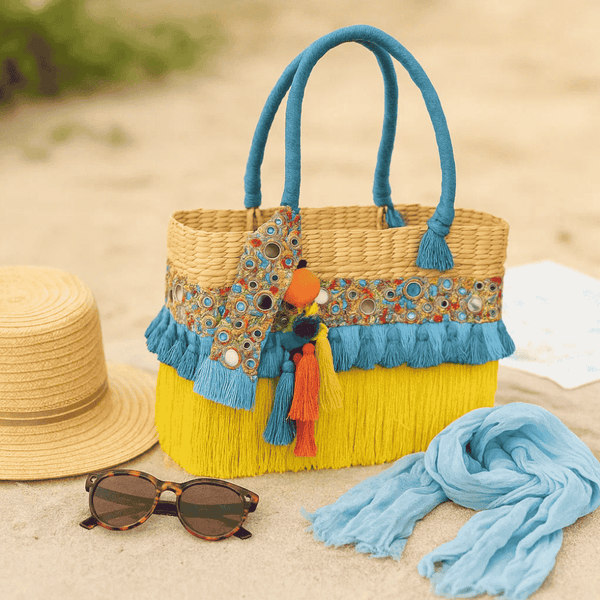 Basket Woven Tasseled Cane Yellow Handbag – Basket Woven Boho