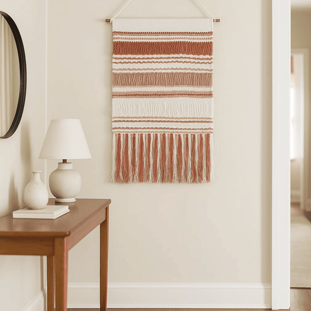 Bayadère stripe cotton wall hanging handwoven on a wood rod by Gleemium