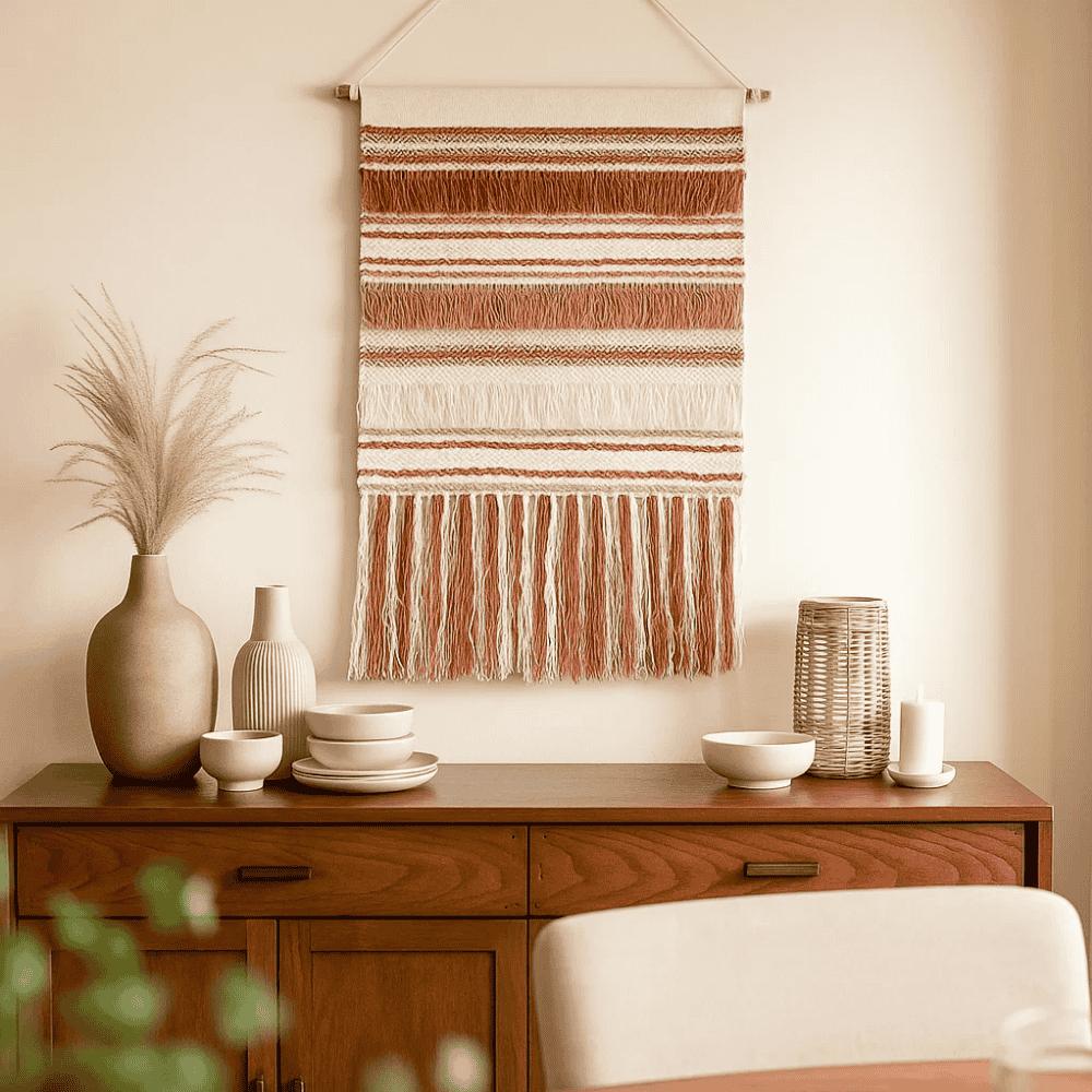 Bayadère stripe cotton wall hanging close-up showing woven stripe rhythm