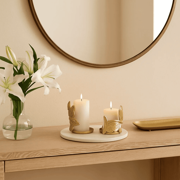 Abstract Aluminium Hurricane Candle Holders – Tabletop Decor (Set of 2) Gleemium