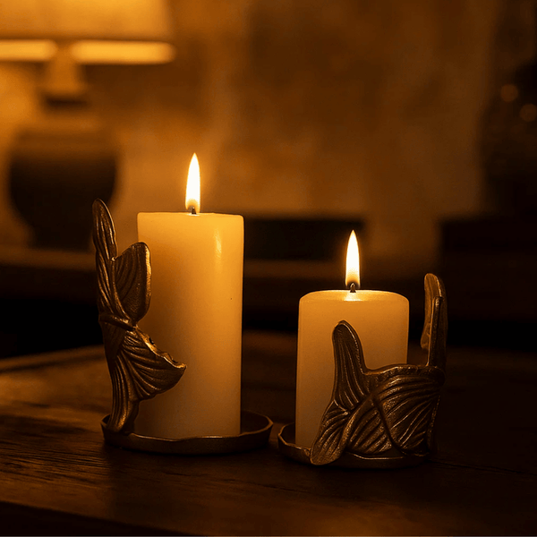 Abstract Aluminium Hurricane Candle Holders – Tabletop Decor (Set of 2)
