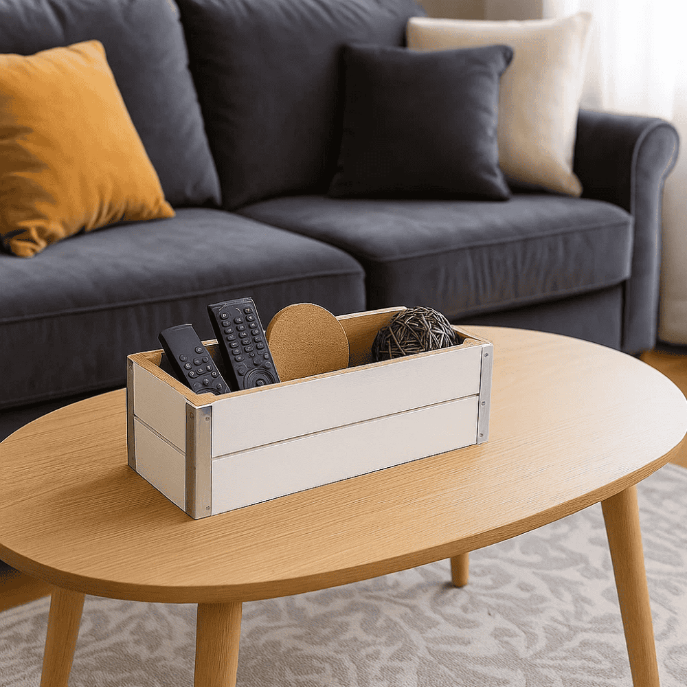 White mango wood storage box with stationery