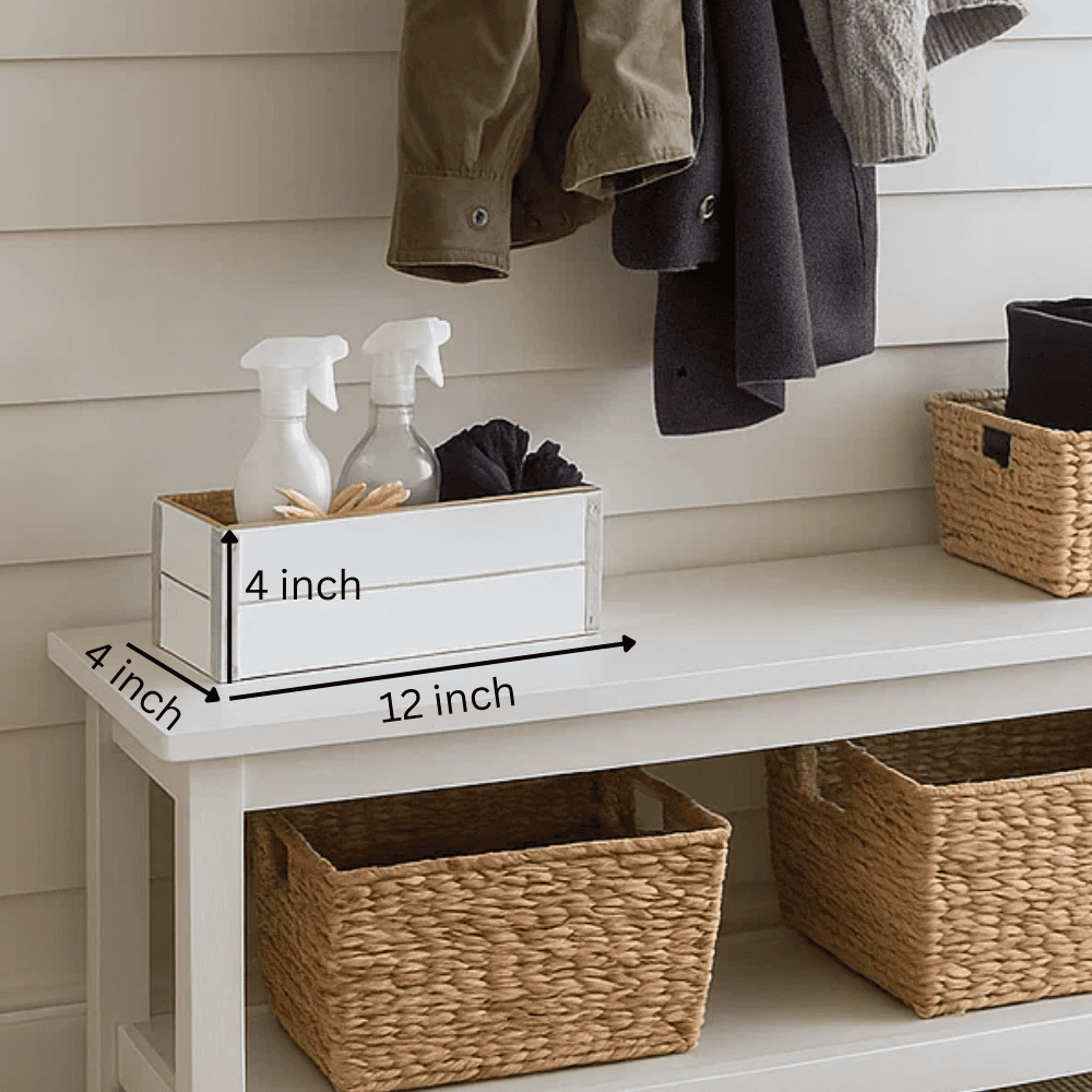 White mango wood storage box on shelf