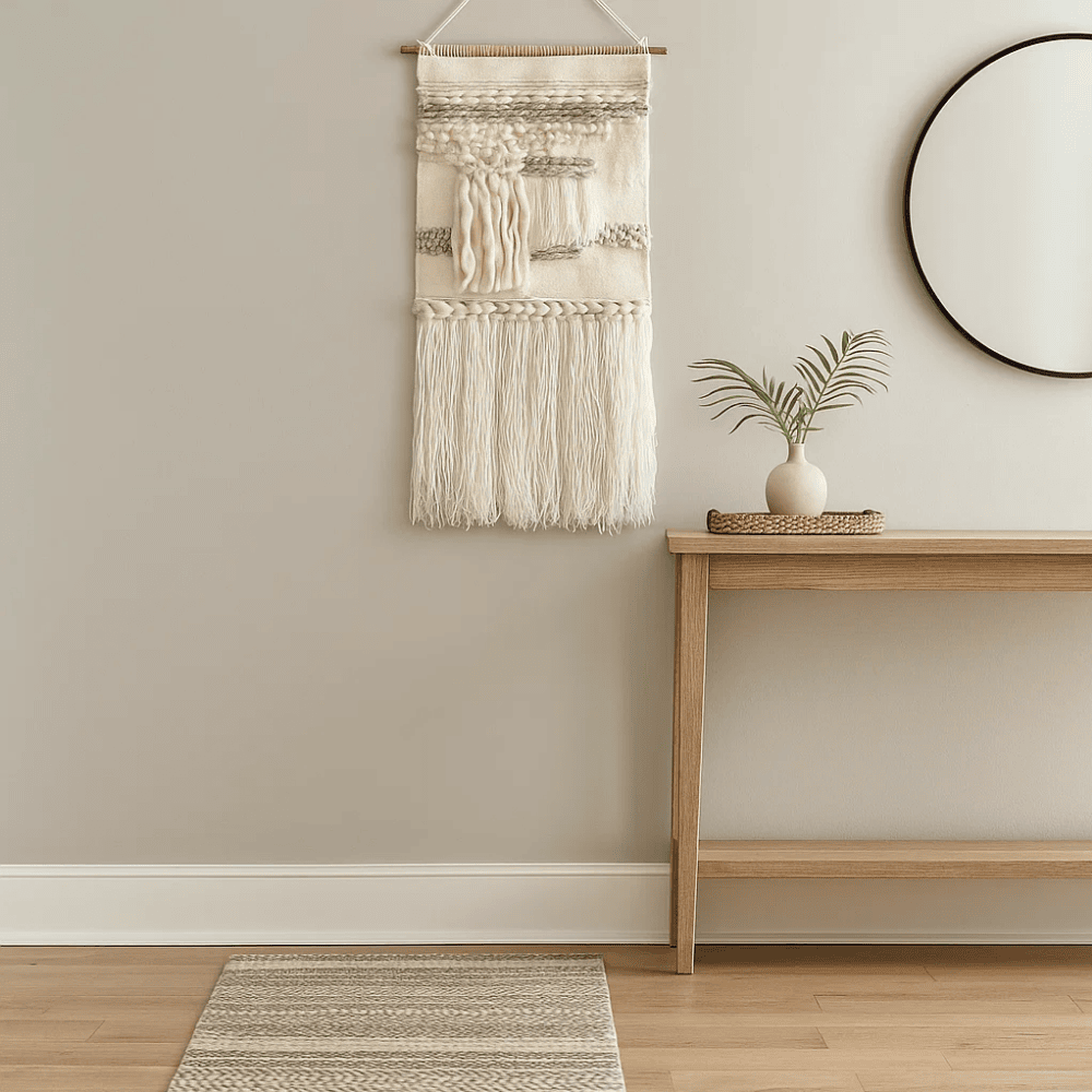 Woolen fringe wall hanging side view