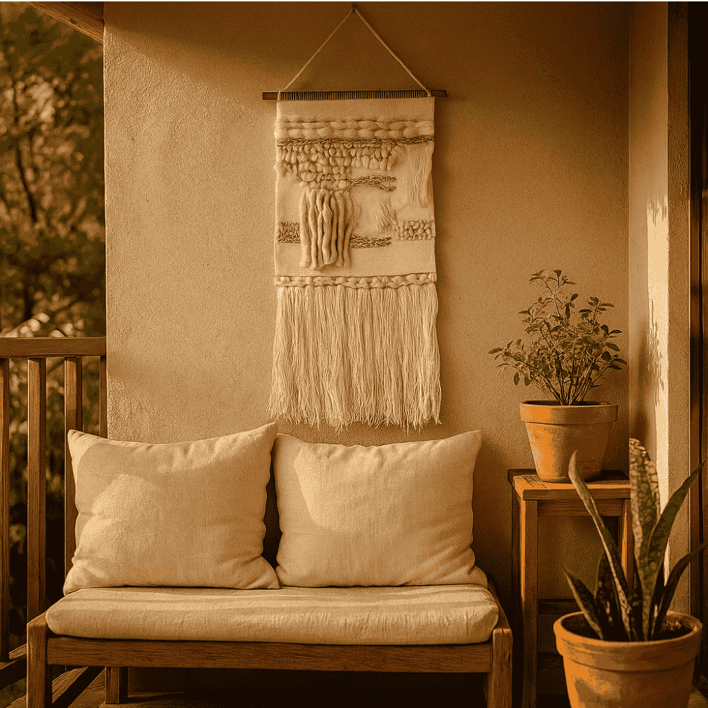 Woolen fringe wall hanging in living room