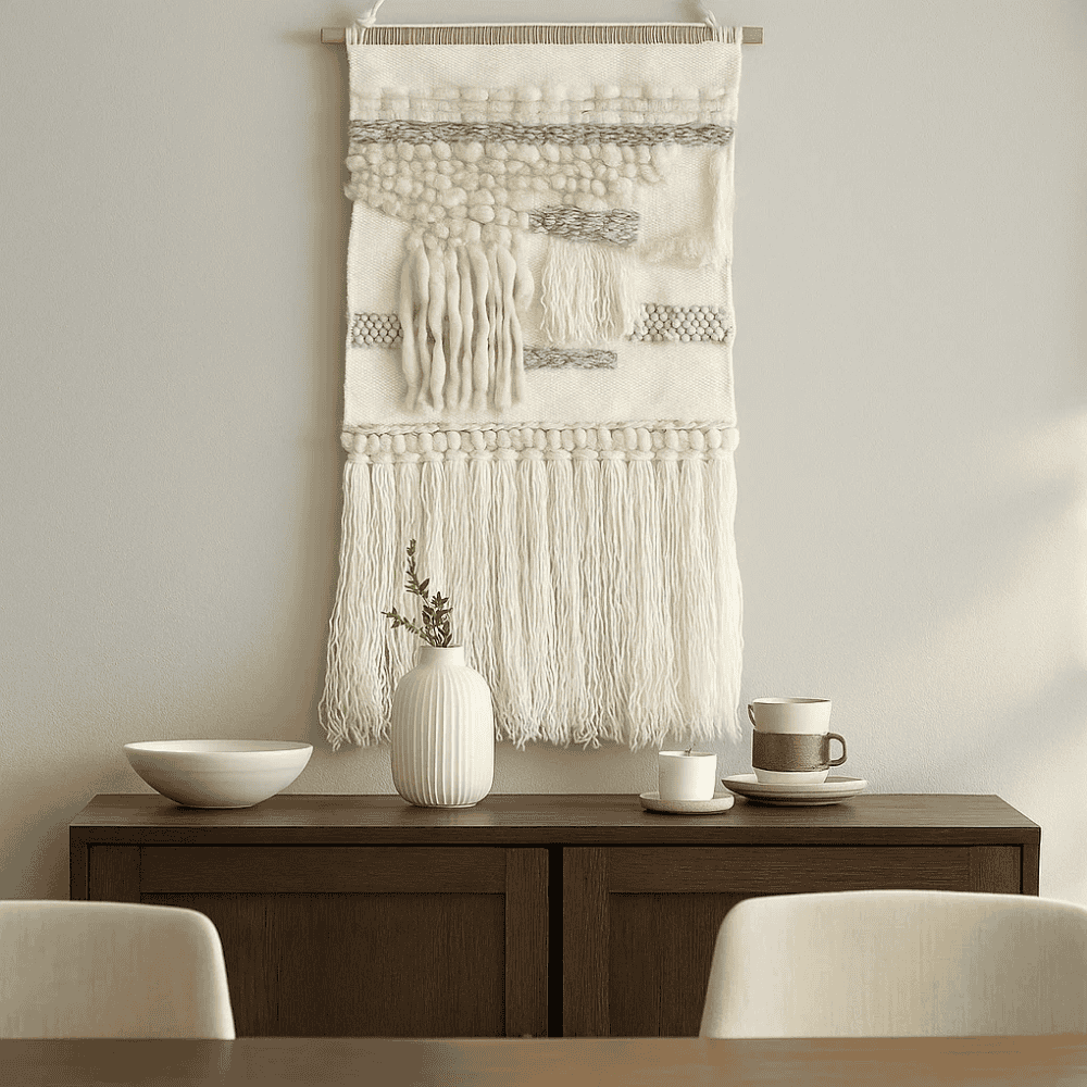 Woolen fringe wall hanging handwoven by Gleemium