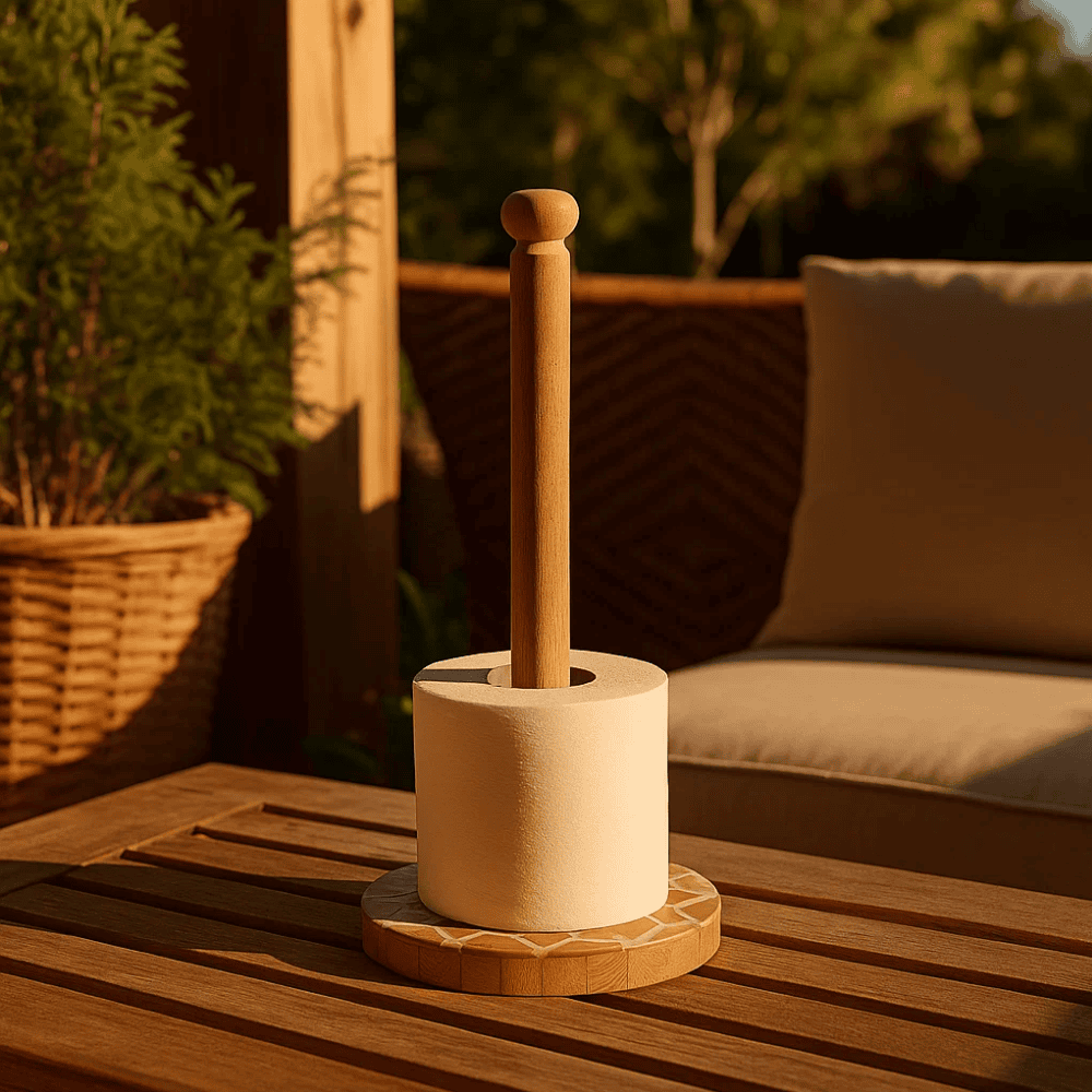 Wooden tissue holder top view