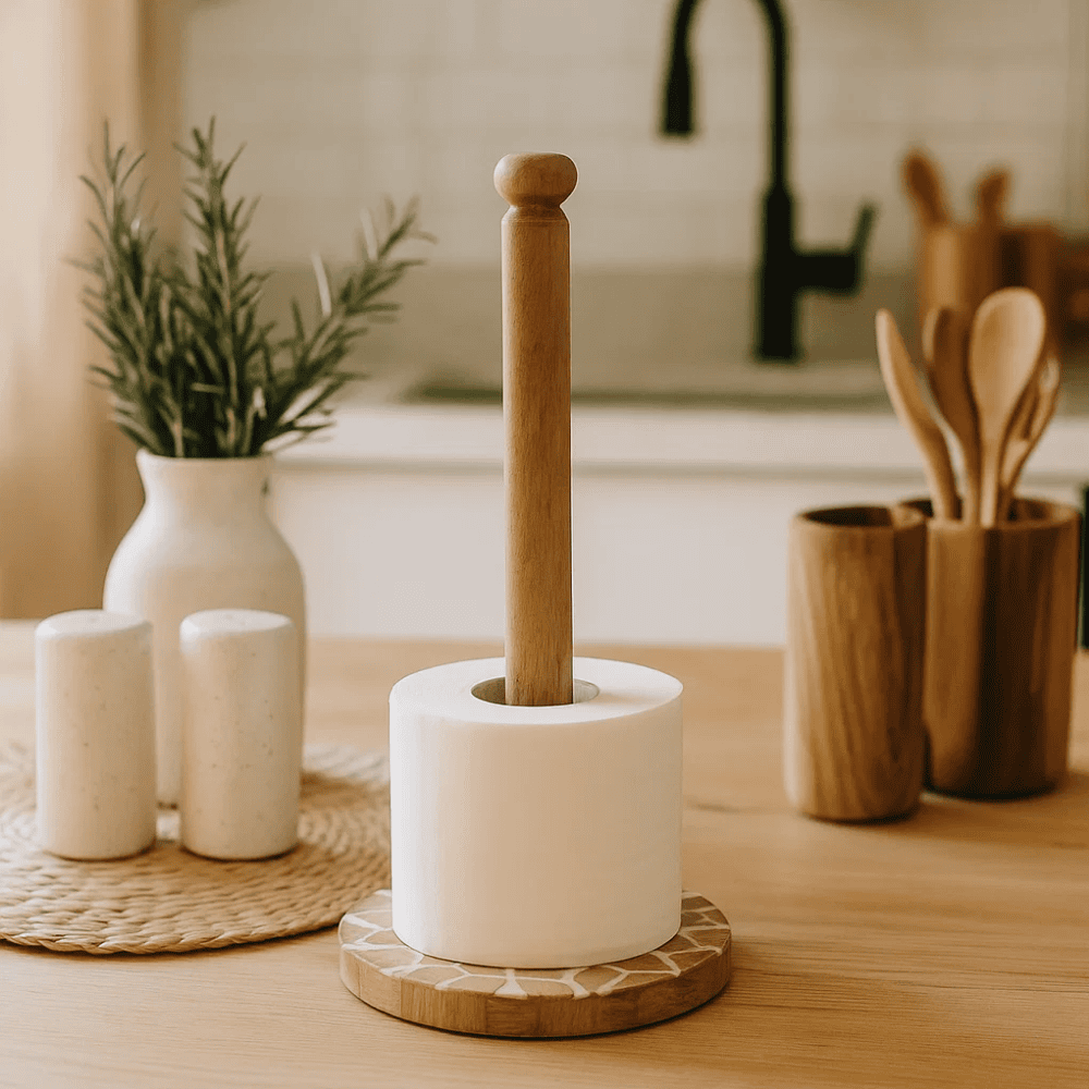 Wooden tissue holder with tissue inside