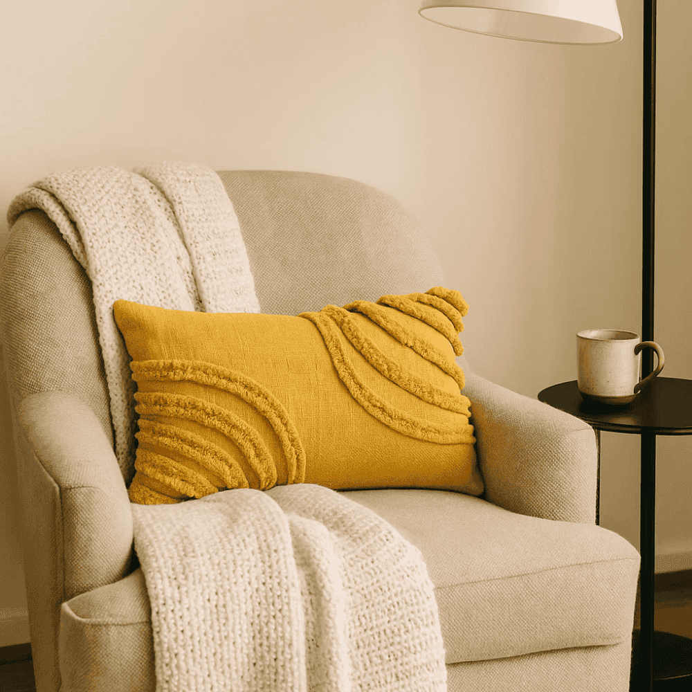 Shaggy lumbar cushion cover at an angle