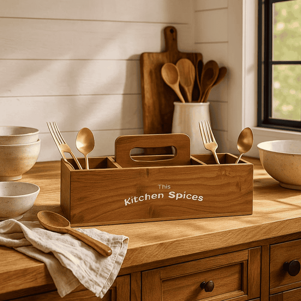Wooden Cutlery Holder | Hand Cut Rustic Kitchen Organiser