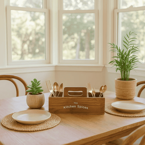 Wooden Cutlery Holder | Hand Cut Rustic Kitchen Organiser