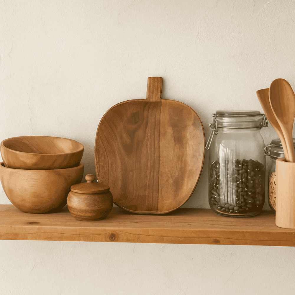 Apple shaped tray wood grain detail