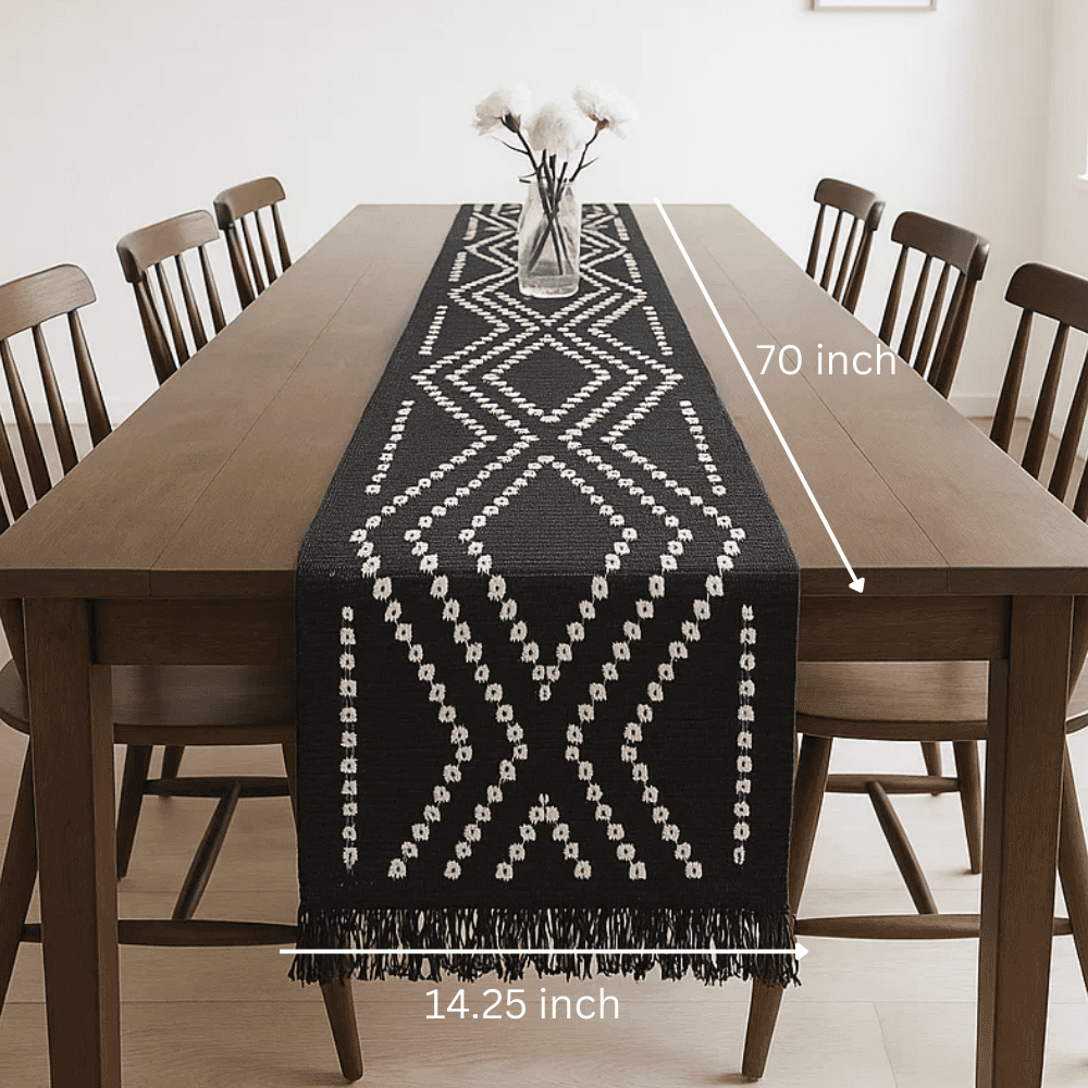 Monochrome table runner close-up of diamond pattern