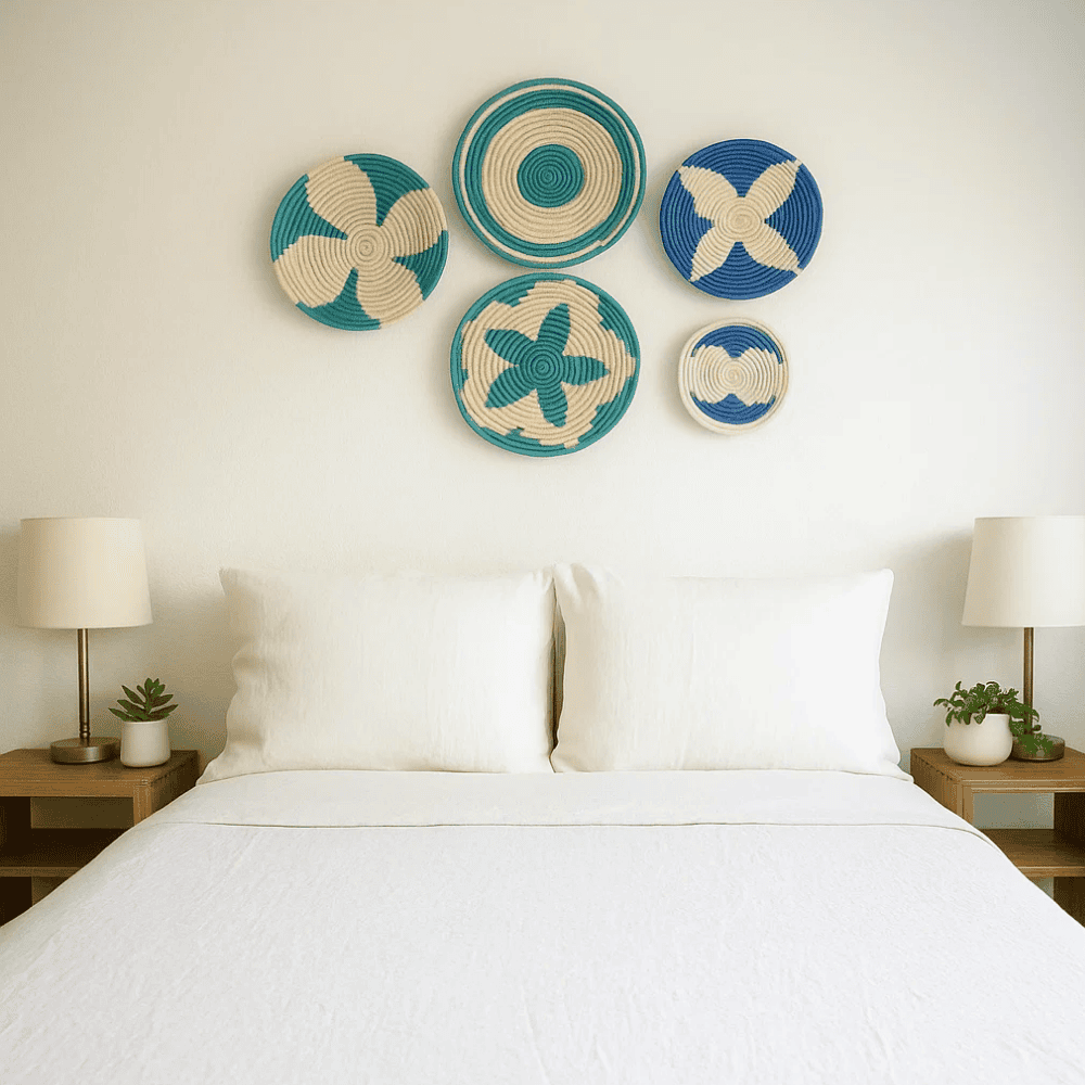 Teal sabai grass wall plates individual plate close-up