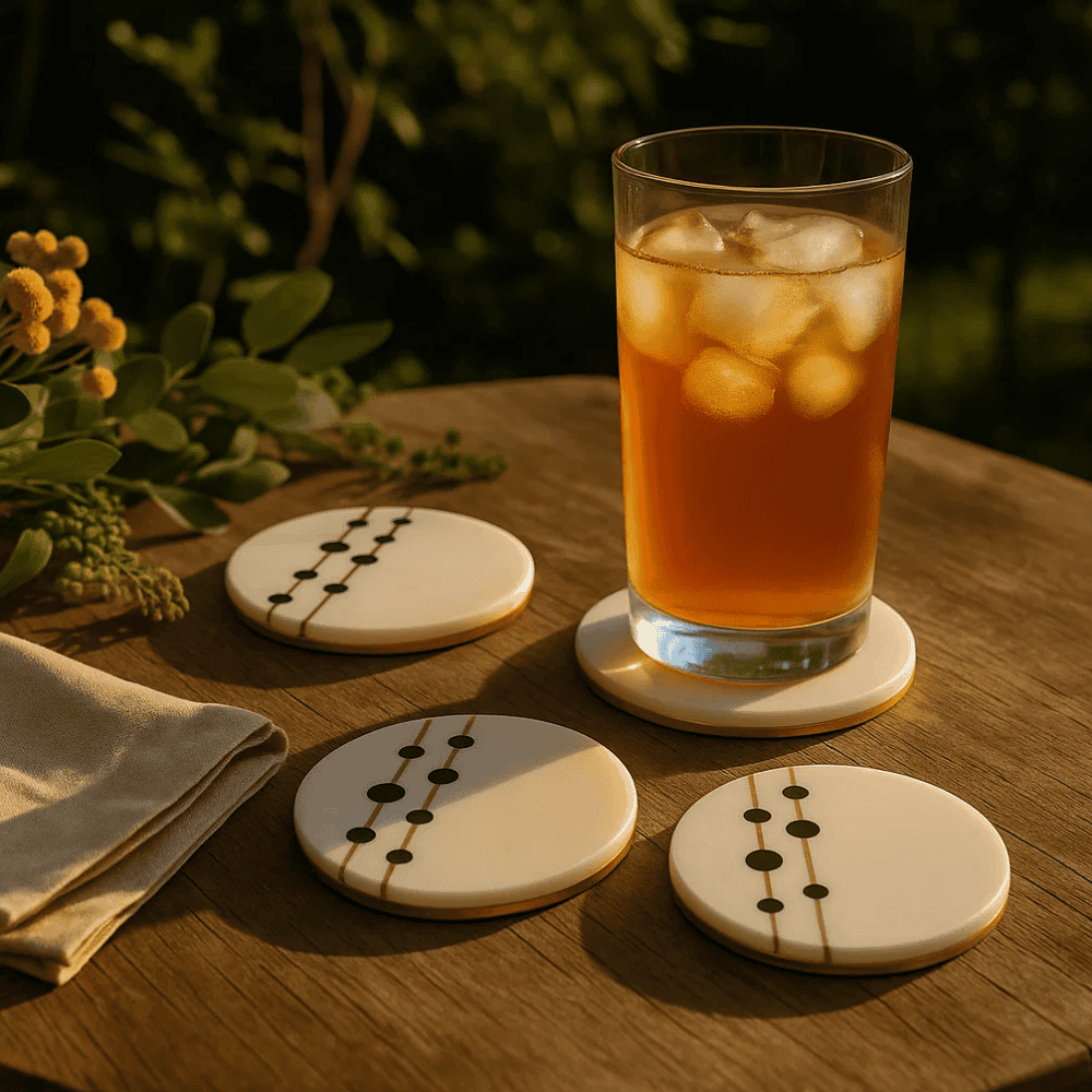 Leaf marble coasters at an angle