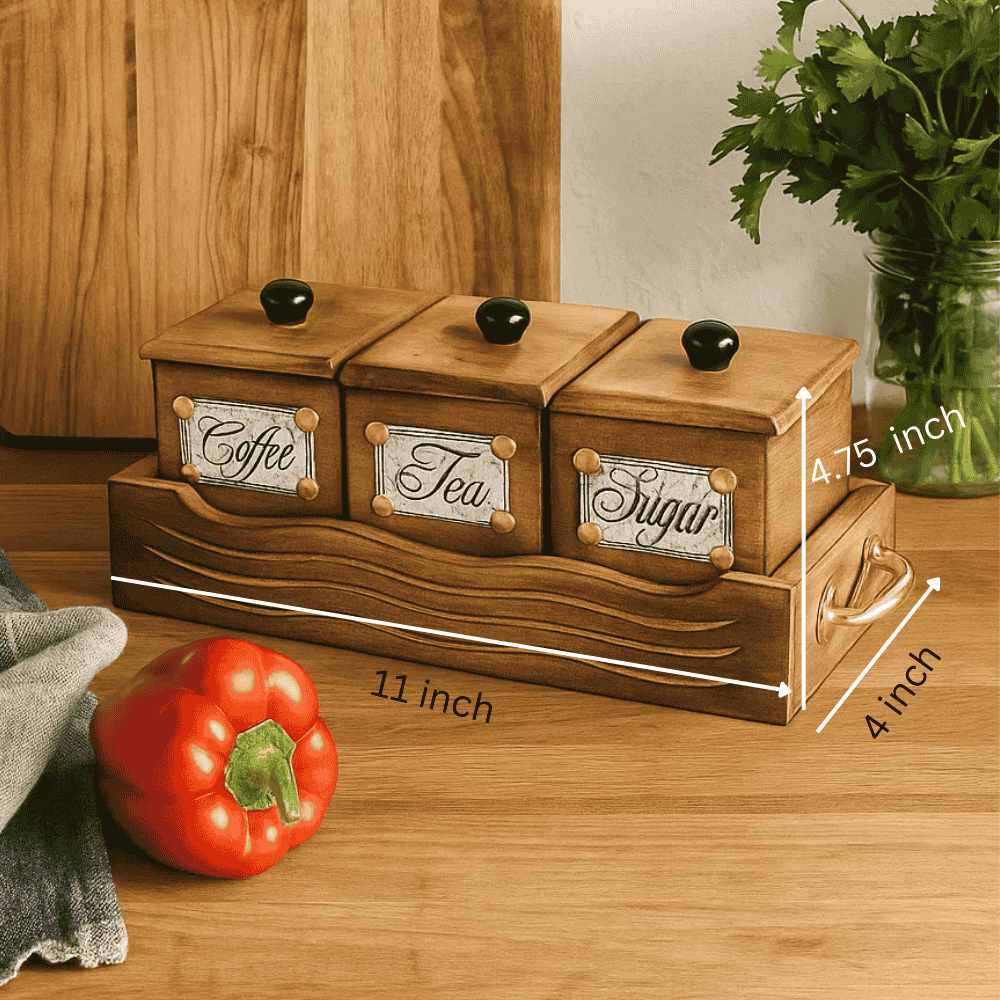 Mango wood storage jars top-down view