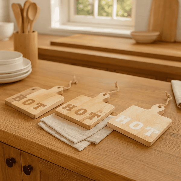 Wood Hot Plates | Hand Cut Mango Set of 3 | Gleemium
