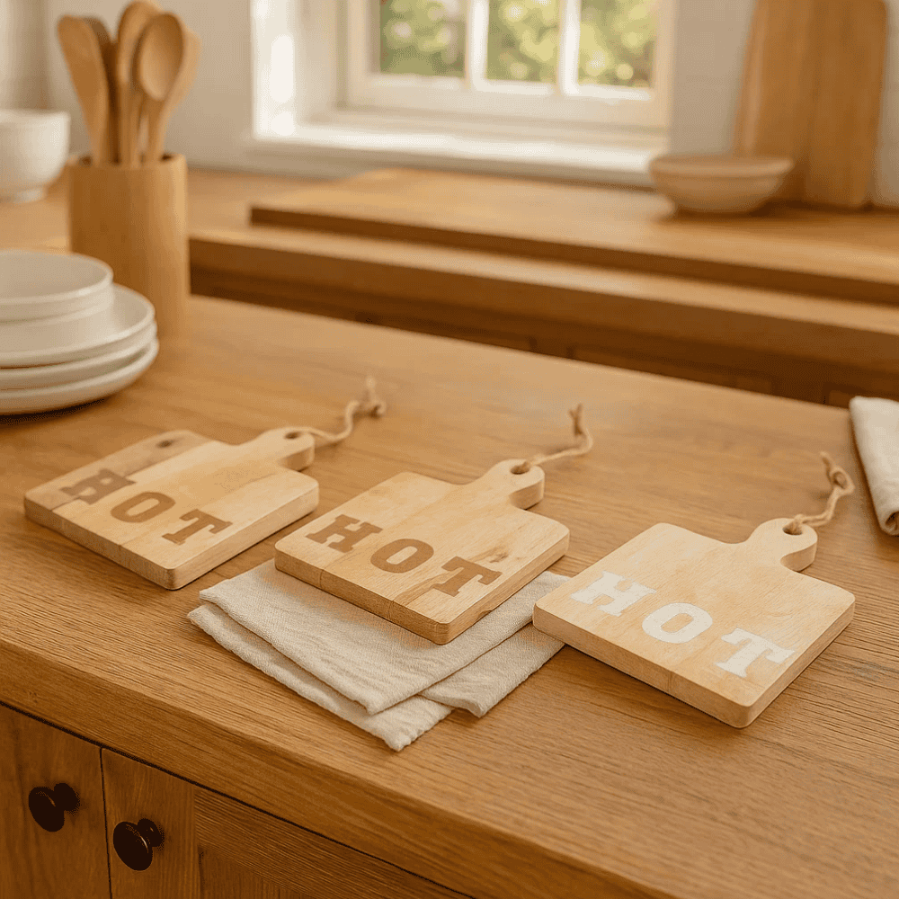 Wood hot plates mango set of 3 by Gleemium