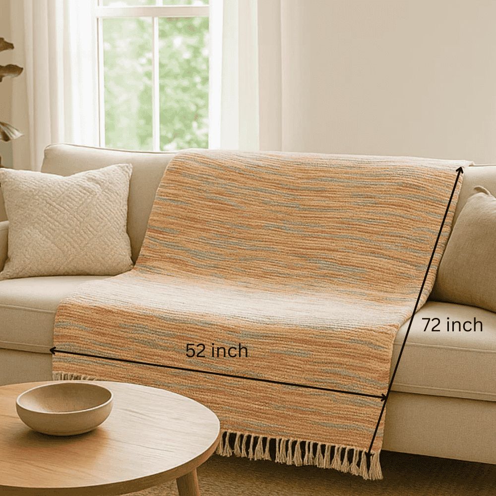 Multicolor throw blanket on a sofa