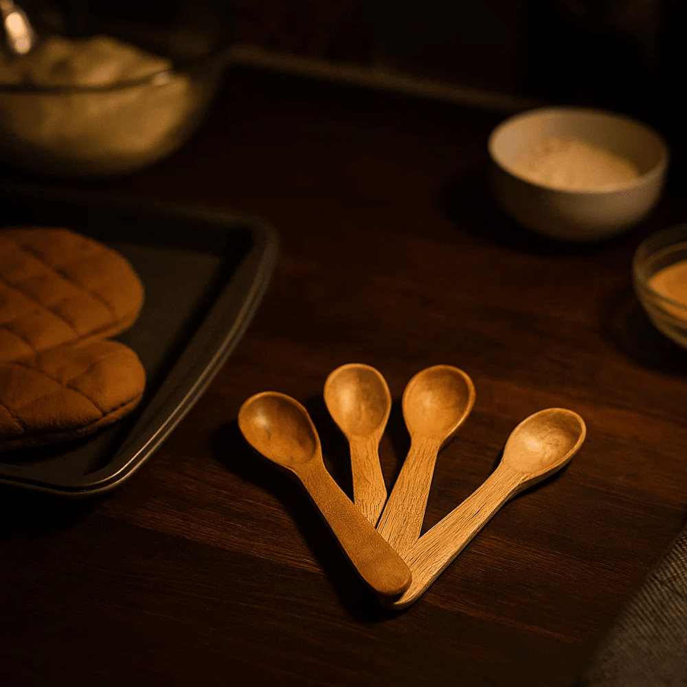 Wooden measuring spoons hanging together