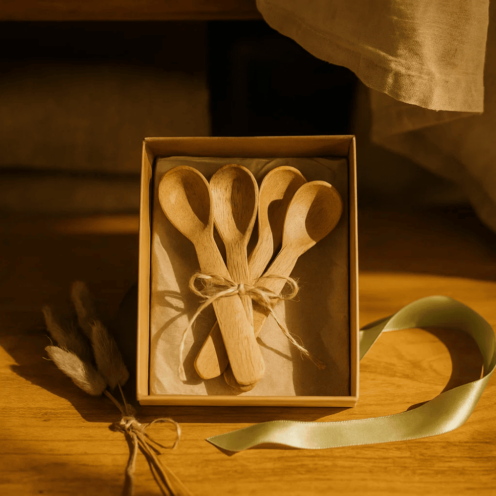 Wooden measuring spoons side view