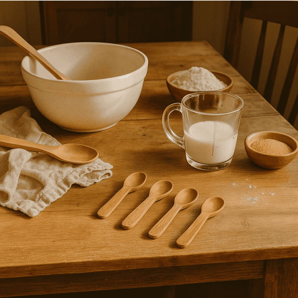 Wooden measuring spoons in use