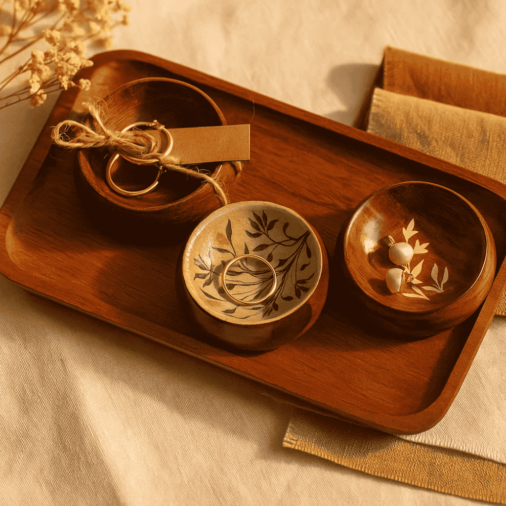 Hand Painted Nature Trinket Trays – Handcrafted Organiser (Set of 3) Gleemium