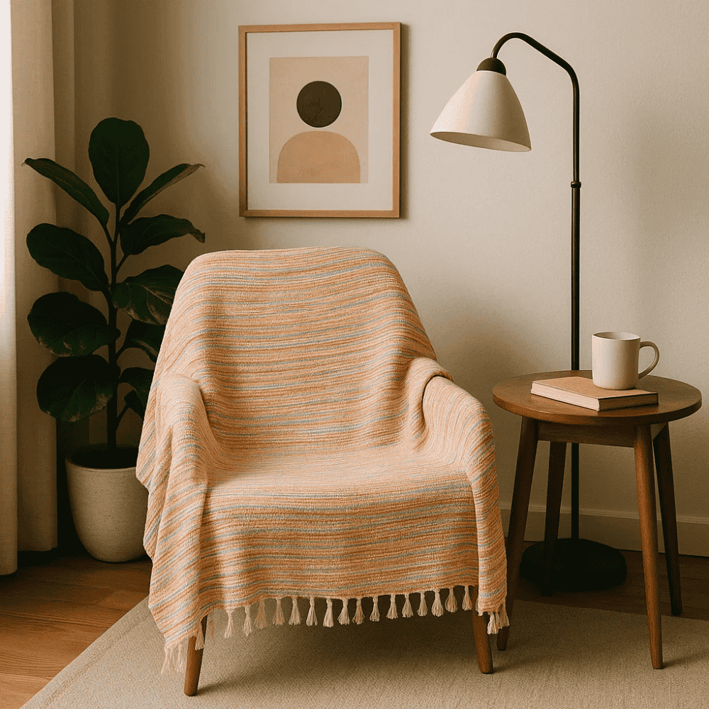 Multicolor throw blanket cotton stripe detail