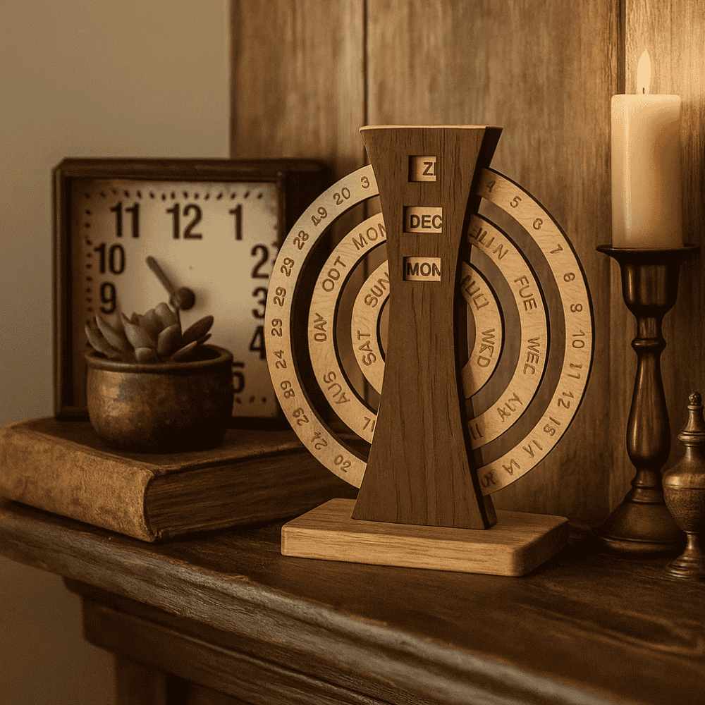Wooden perpetual calendar full view