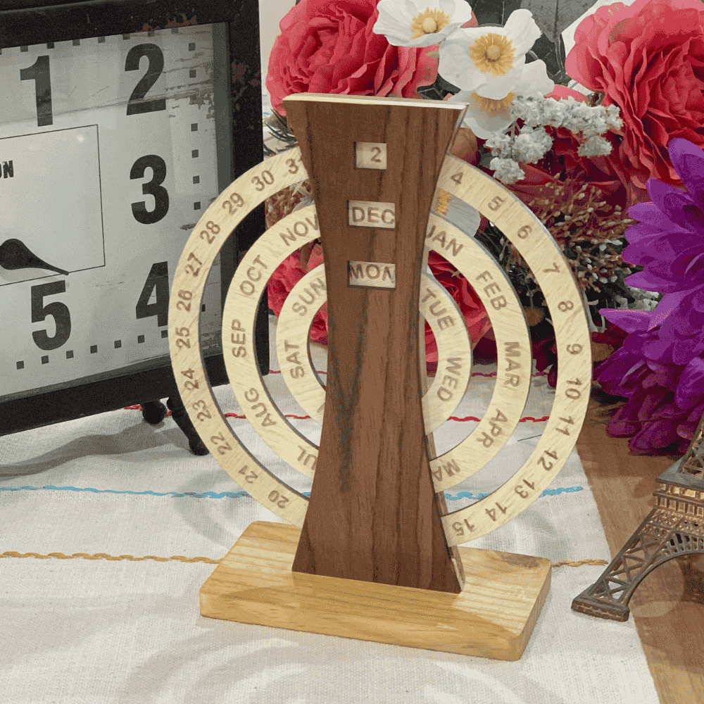 Wooden perpetual calendar back view