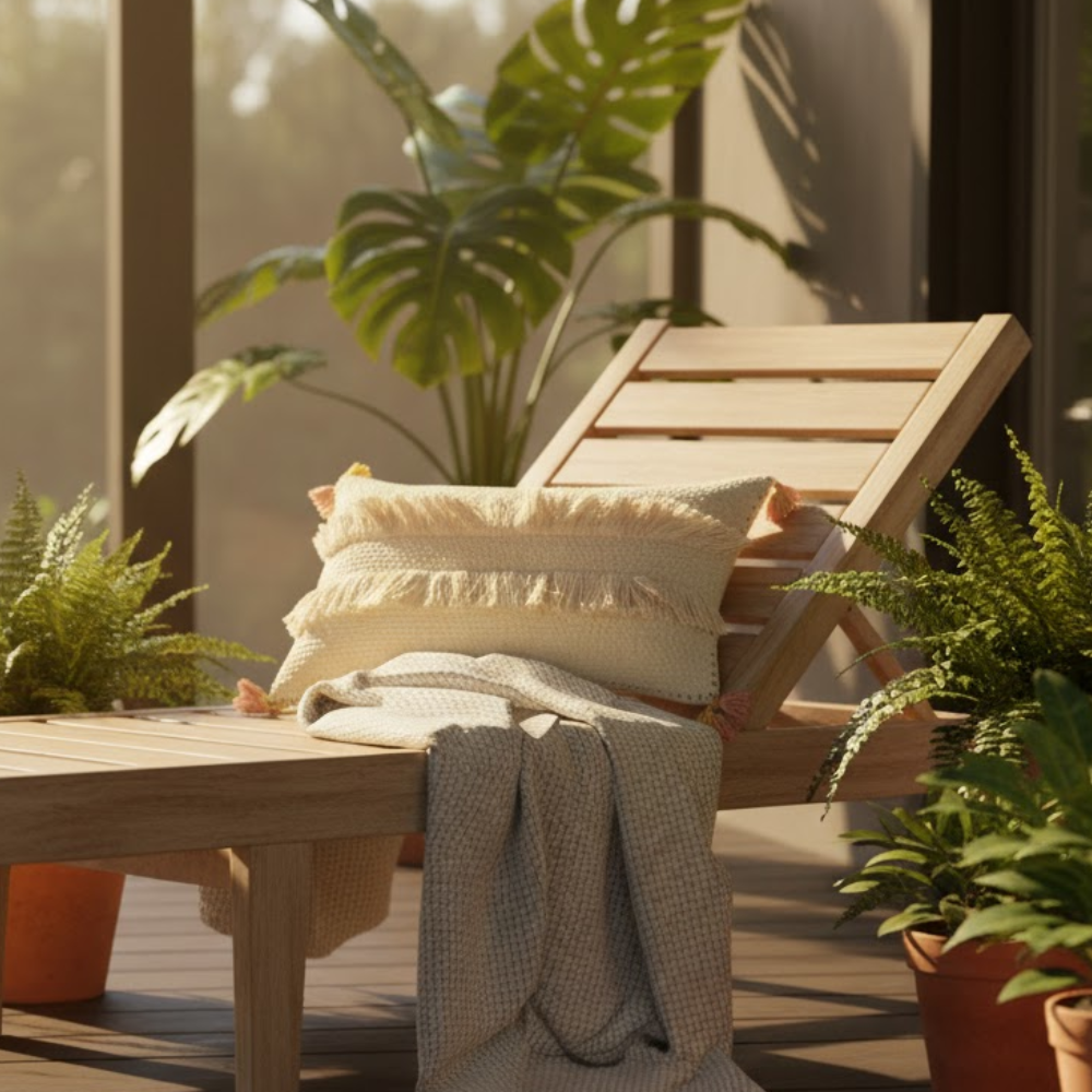Fringed lumbar cushion cover at an angle