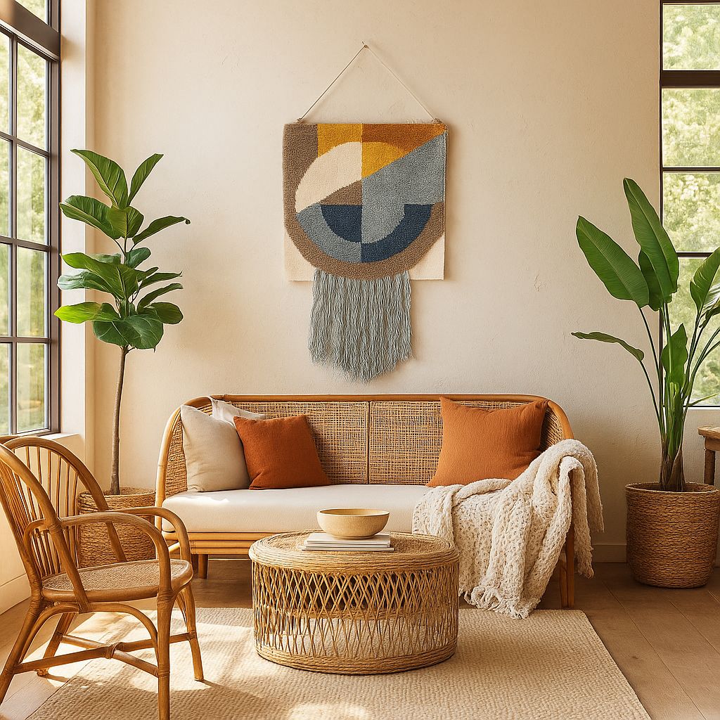 Abstract fringe wool wall hanging hand-woven by Gleemium