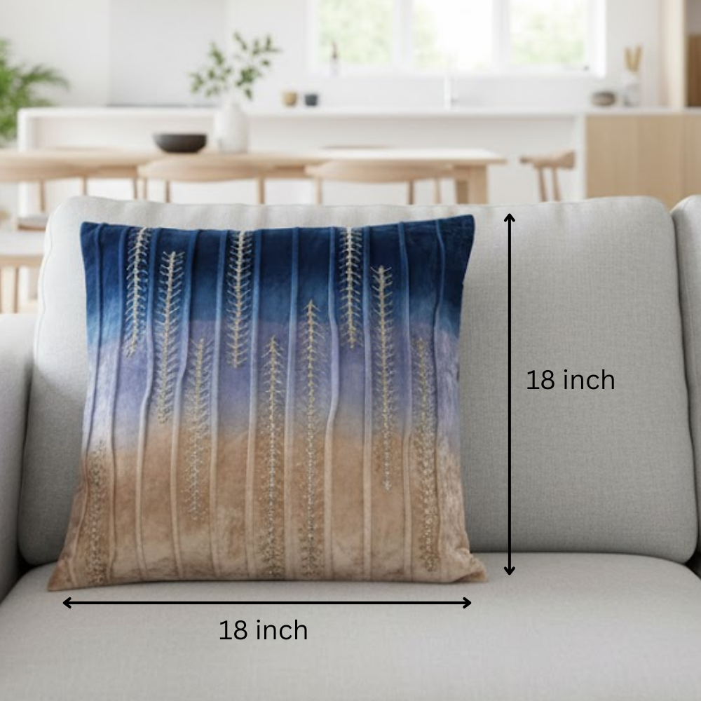 Embroidered velvet cushion cover detail of ombre fade