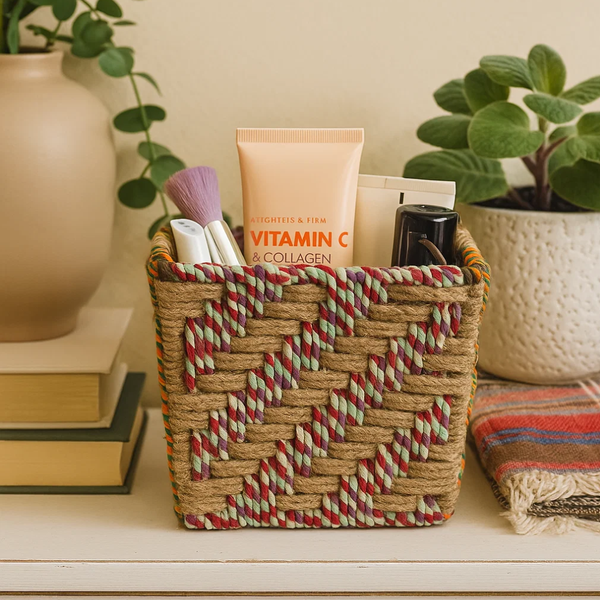 Twill Basket | Boho Handwoven Patterned Artisan Storage