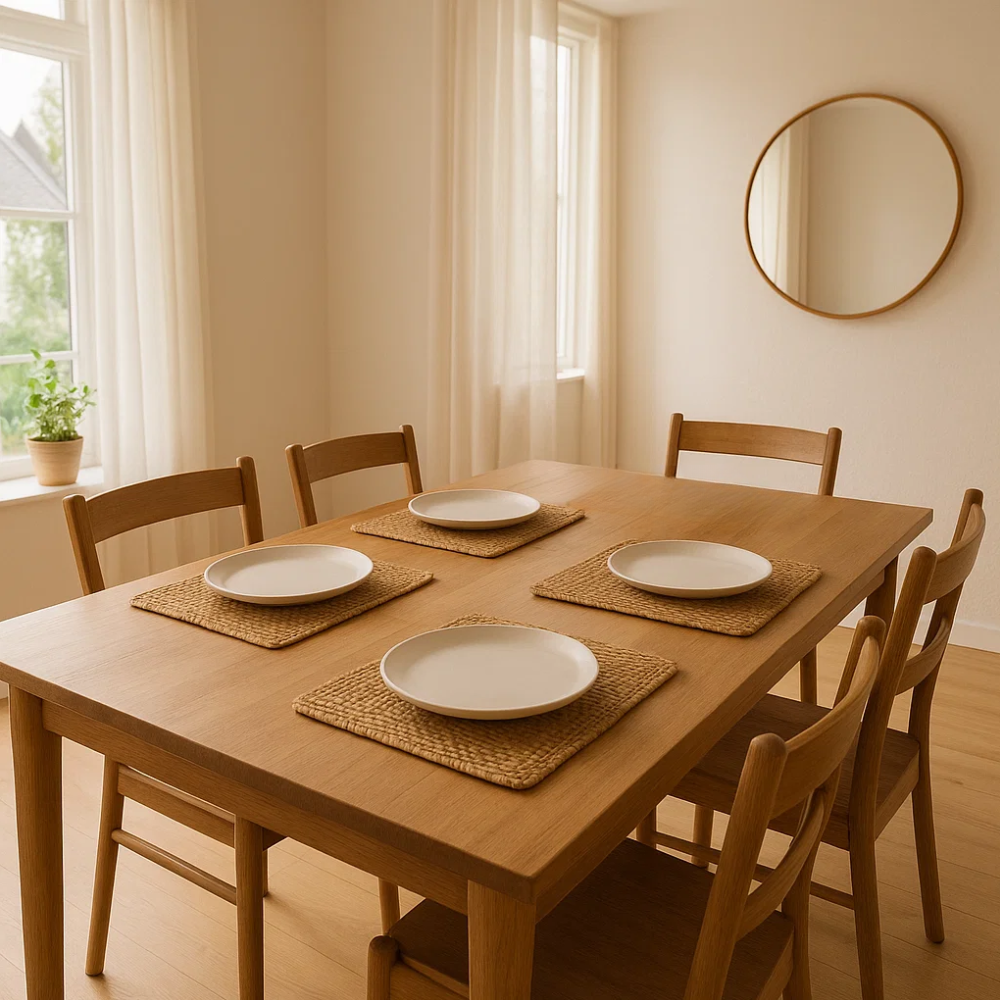 Braided jute placemats styled on a dining table