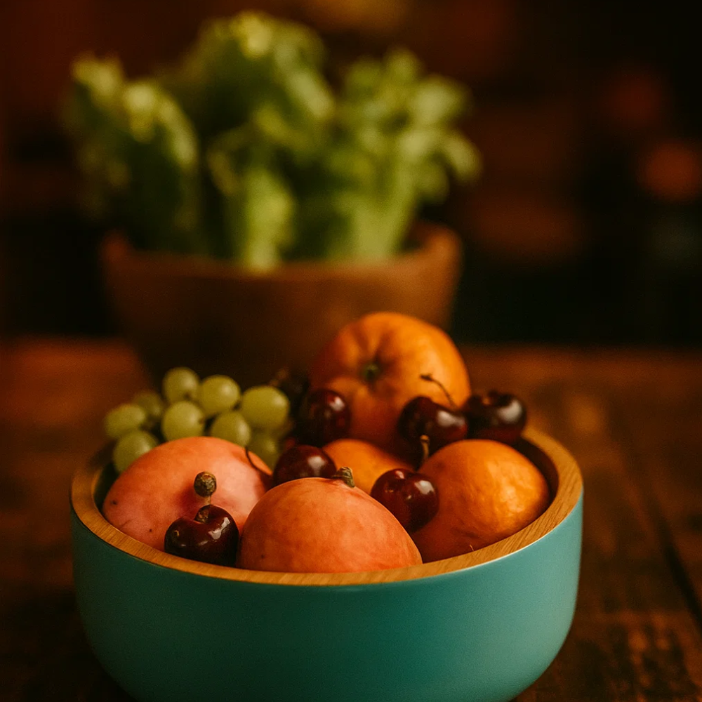 Aqua salad bowl at an angle