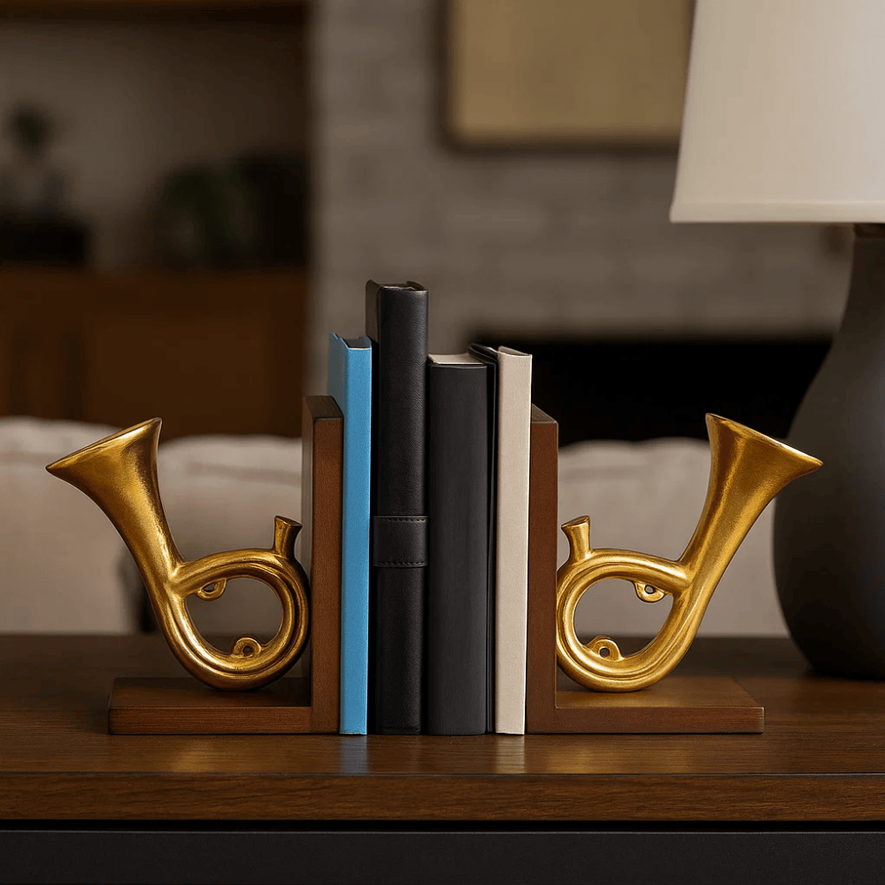 Saxophone bookends wooden base detail