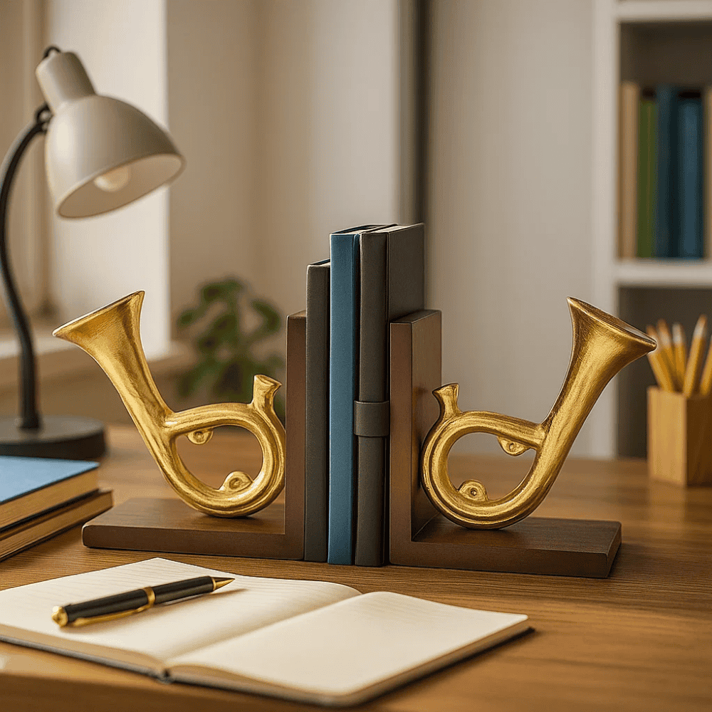 Saxophone bookends at an angle