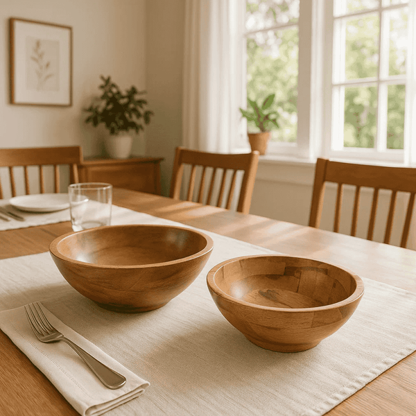Mango Wood Salad Bowls | Hand Turned Set of 2 Wooden Serving