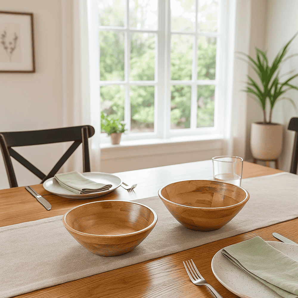 Mango wood salad bowls nested view