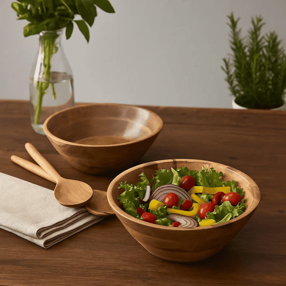 Mango wood salad bowls with salad