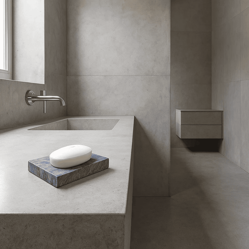 Handcut stone soap dish top-down view