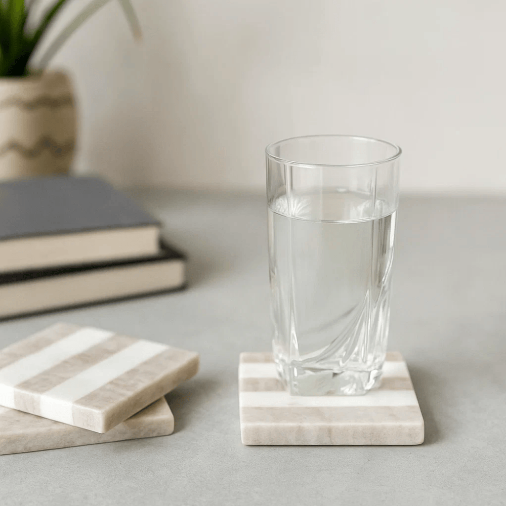 Striped marble coasters set of 4 top view