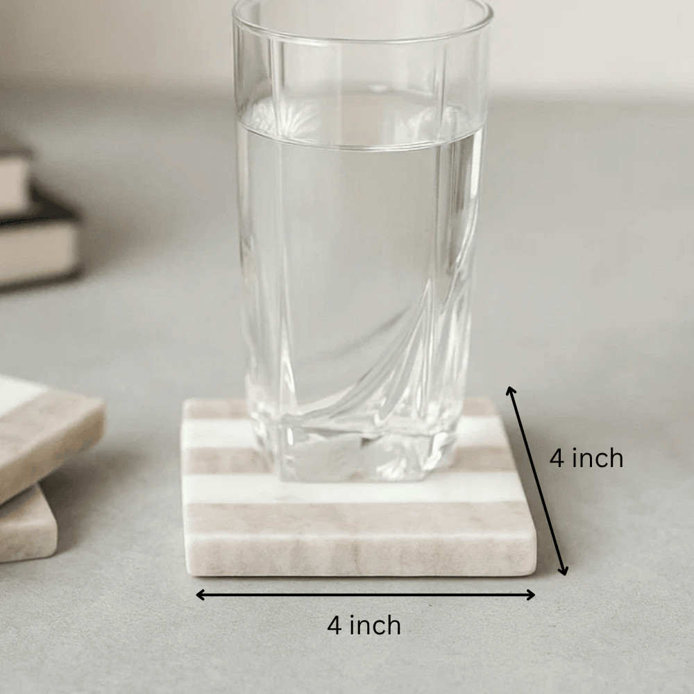 Striped marble coasters at an angle